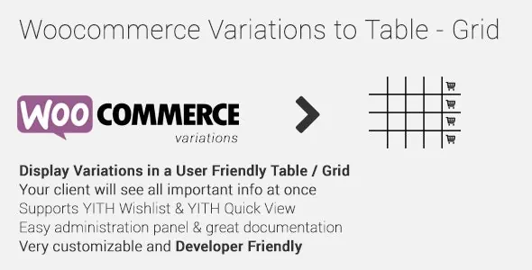 WooCommerce Variations to Table – Grid